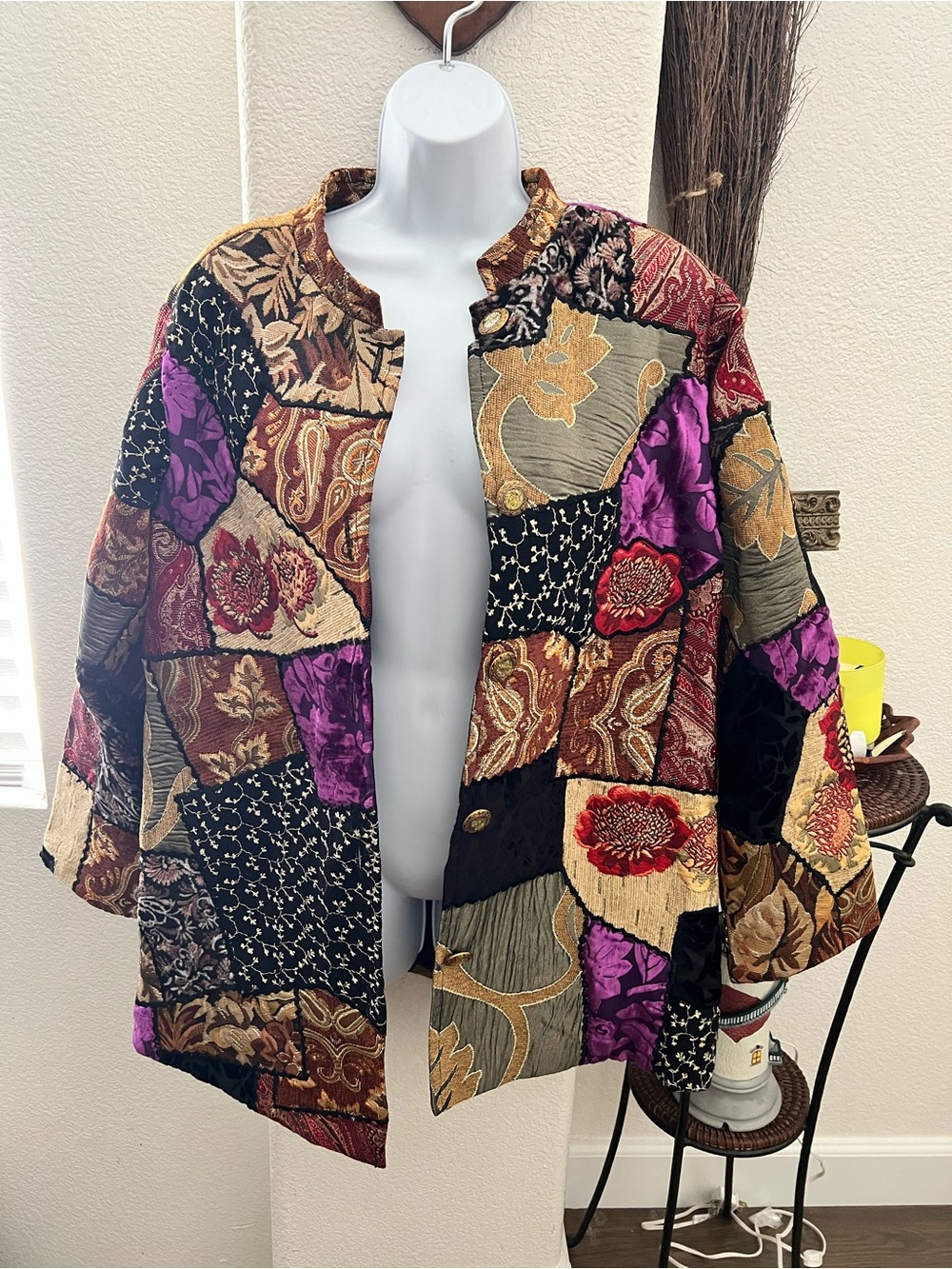 Boho Patchwork Velvet Jacket - Multicolor